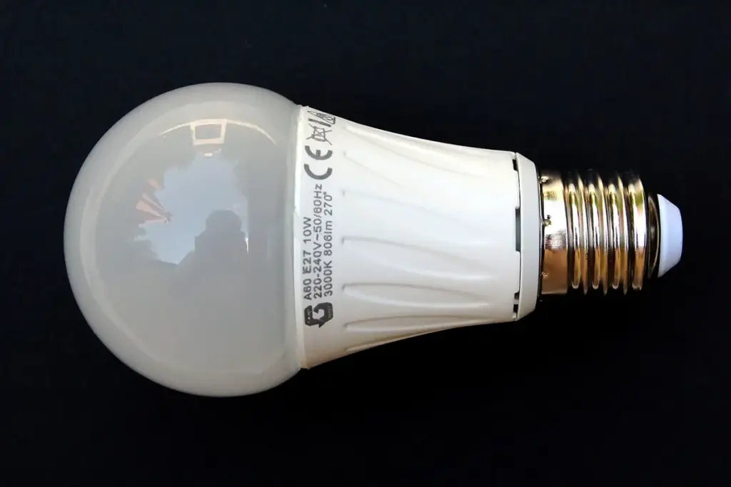 Lâmpada de LED em formato de bulbo sobre fundo escuro